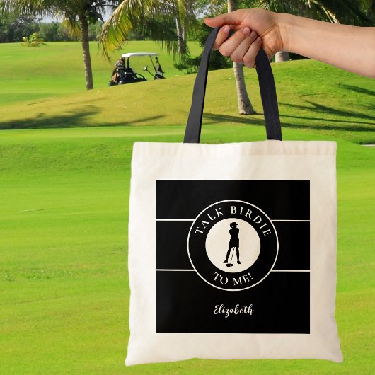 Grappige pratende vogel tegen mij golfer zwart wit tote bag