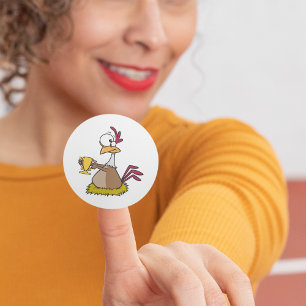 Grappige Prijs Kip Met Gouden Trofee Ronde Sticker