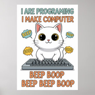 Grappige programmeer kat meme - "Ik ben aan het pr Poster