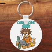 Grappige programmeur Cartoon met "Code Mode: ON" Sleutelhanger (Voorkant)