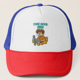 Grappige programmeur Cartoon met "Code Mode: ON" Trucker Pet