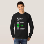 Grappige Programmeur Eat Slaap Code Herhalen T-shirt (Voorkant volledig)