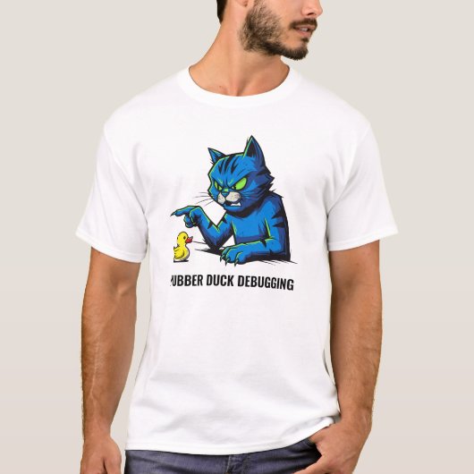 Grappige programmeur kat rubber eend debugging kun t-shirt (Voorkant)