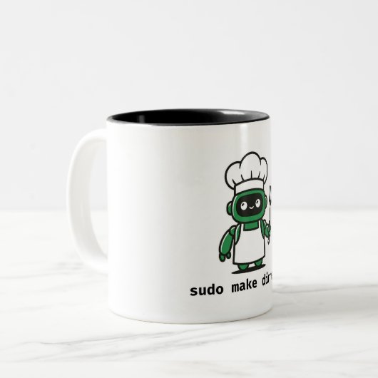 Grappige programmeur mok — sudo make dinner (Voorkant links)