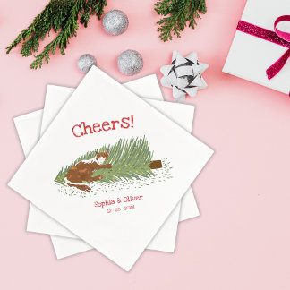 Grappige proost Oranje Kat vs Kerstboom Vakanties Servet