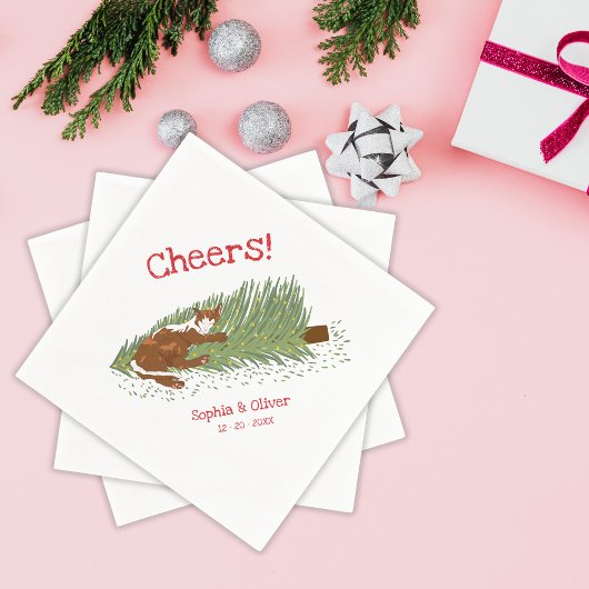 Grappige proost Oranje Kat vs Kerstboom Vakanties Servet