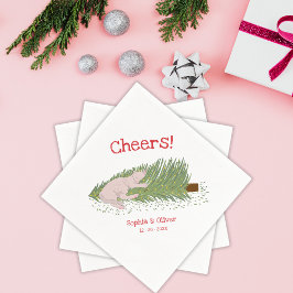Grappige proost witte kat versus kerstboom vakanti servet