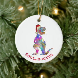 Grappige Psychedelische Tyrannosaurus Rex Kerstman Keramisch Ornament
