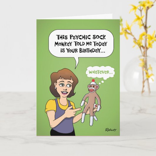 Grappige Psychic Sock Monkey Kaart (Gele Bloem)