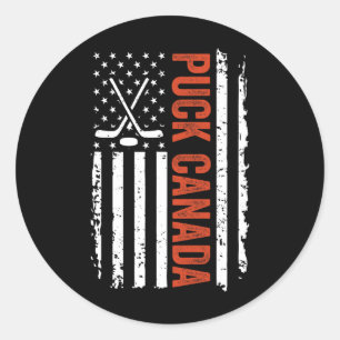 Grappige Puck Canada Vs Hockey Vintage Amerikaanse Ronde Sticker