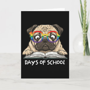 Grappige Pug 100 dagen school regenboog bril leraa Kaart
