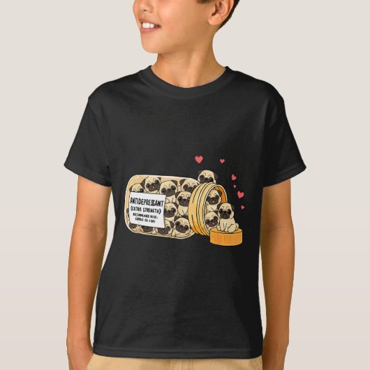 Grappige Pug Antidepressivum Moeder Vader Kinderen T-shirt (Voorkant)