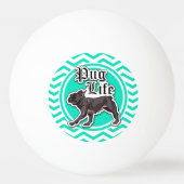 Grappige Pug; Aqua Chevron Pingpongbal (Achterkant)