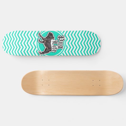 Grappige Pug; Aqua Chevron Skateboard (Horizontaal)