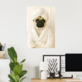 Grappige Pug-badkamerprint, Pug-in-badjasposter Poster (Thuiskantoor)
