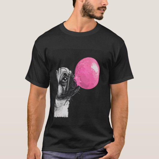 Grappige Pug Bubble Gum Hond T-shirt (Voorkant)