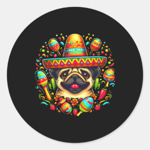 Grappige Pug Cinco De Mayo Schattigee Mexicaanse h Ronde Sticker