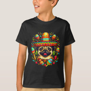 Grappige Pug Cinco De Mayo Schattigee Mexicaanse h T-shirt