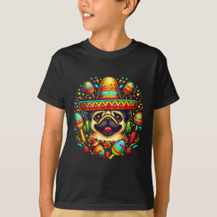 Grappige Pug Cinco De Mayo Schattigee Mexicaanse h T-shirt