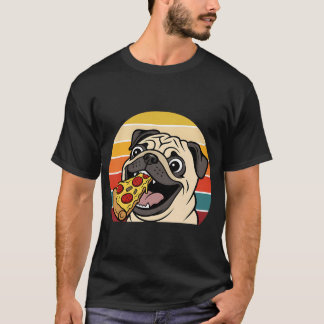 Grappige Pug die Pizza Eet - Retro Zonsondergang H T-shirt