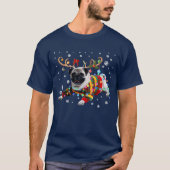 Grappige Pug Dog Christmas Rein Christmas Lights m T-shirt (Voorkant)