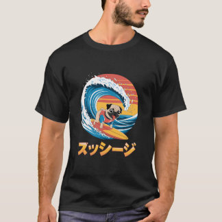 Grappige Pug Dog Japanse Kanagawa Wave T-shirt