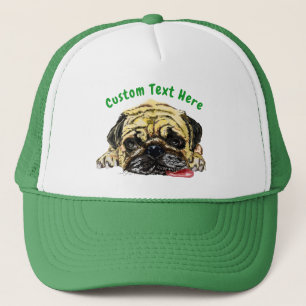 Grappige Pug Dog Trucker Hat met aangepaste tekst Trucker Pet