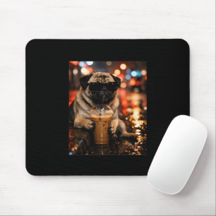 Grappige Pug Drinkt IJskoude Koffie Cadeau voor Ho Muismat