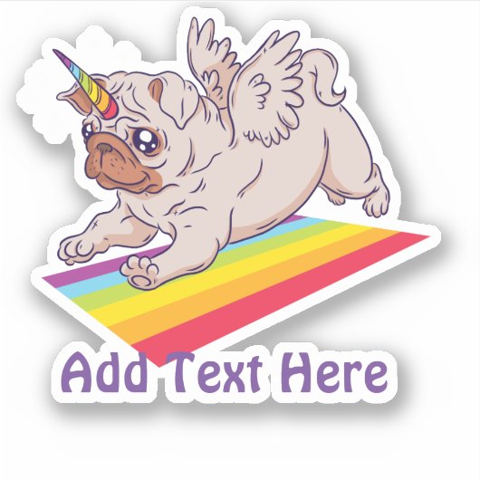 Grappige PUG Eenhoorn Regenboog VOEG EIGEN TEKST T Sticker (Voorkant)
