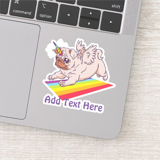 Grappige PUG Eenhoorn Regenboog VOEG EIGEN TEKST T Sticker (Detail)