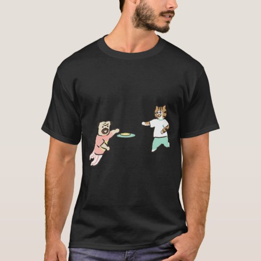 grappige pug en kat, tekening van pug en kat t-shirt (Voorkant)