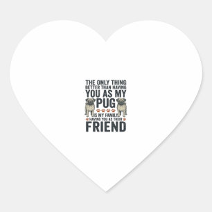 Grappige Pug-familievriend Vintage-gravure T-shirt Hart Sticker