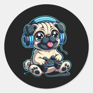 Grappige Pug Gamer Hond Gaming Pug Pugs Video Game Ronde Sticker