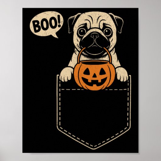 Grappige Pug Halloween Schattigee Pug Dog Pocket B Poster (Voorkant)
