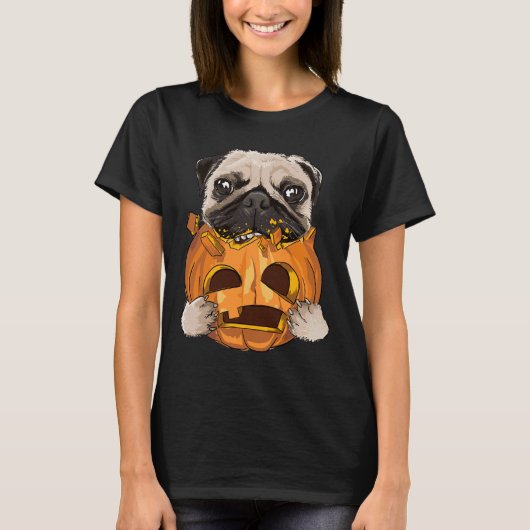 grappige pug-hond die pompoen eet 554 t-shirt (Voorkant)
