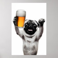 Grappige Pug Hond Drinkt Bier Kunst Alcohol Humor