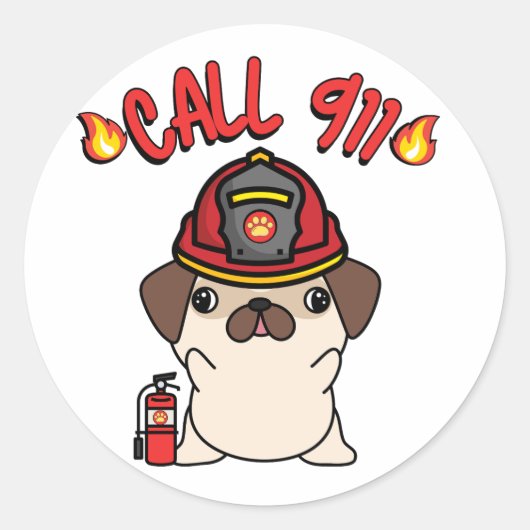 Grappige Pug hond is een brandweerman Ronde Sticker (Voorkant)