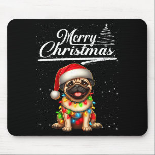 Grappige Pug Hond Kerstverlichting Kerstman Hoed C Muismat