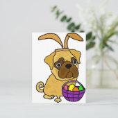 Grappige Pug Hond met de Oren van de Paashaas Feestdagenkaart (Staand voorkant)