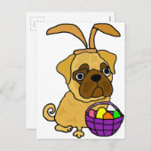 Grappige Pug Hond met de Oren van de Paashaas Feestdagenkaart (Voorkant / Achterkant)