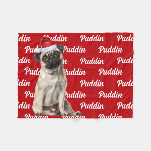 Grappige Pug-hond met naam Patroon Kerstmis Fleece Deken (Voorkant (Horizontaal))