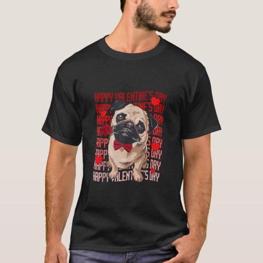 Grappige Pug Hond Met Rode Harten Gelukkige Valent T-shirt (Voorkant)