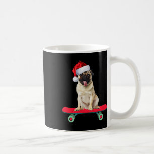 Grappige Pug-hond Skateboarden Kerstman Mannen Vro Koffiemok