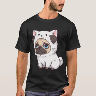Grappige Pug in een Witte Kattenkostuum T-shirt