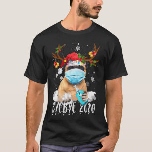 Grappige Pug Kerst Rendier Gezichtsmasker Bye Bye T-shirt