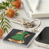 Grappige Pug Kerstboom Chaos Cadeau Sleutelhanger (Voorkant Rechts)