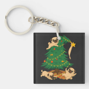 Grappige Pug Kerstboom Chaos Cadeau Sleutelhanger
