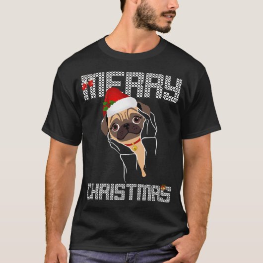 Grappige Pug met Kerstmuts T-shirt (Voorkant)