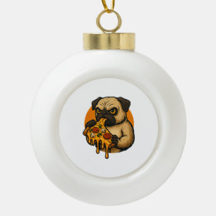 Grappige pug met pizza Italiaans eten cartoon Keramische Bal Ornament