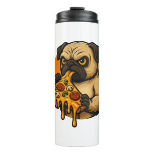 Grappige pug met pizza Italiaans eten cartoon Thermosbeker